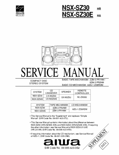 Aiwa NSX-SZ30 (E) Service Manual Compact Disc Stereo System [Tape mech. ZZM-3 PR1NM / 6ZM-3 PR2NM, CD mech. AZG-1 ZD8RDM] - [7.125Kb - Part 1/4] pag. 29